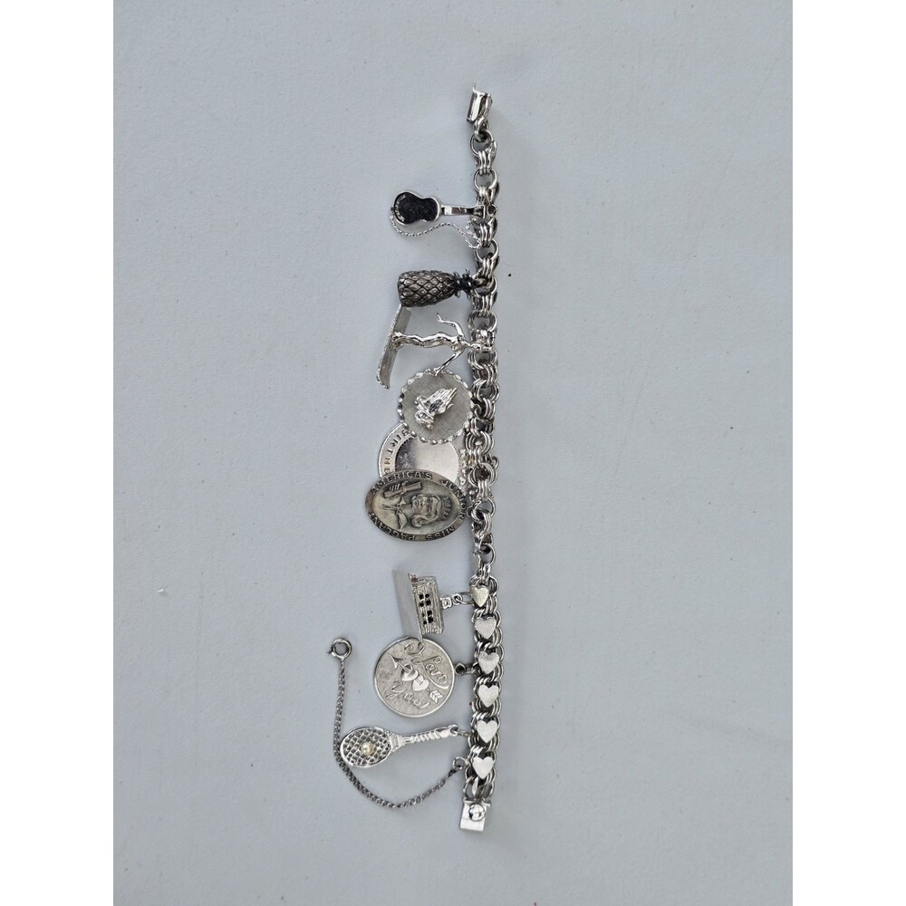 Vintage JB Jacoby Bender Sterling Silver Hearts Charm Bracelet Skater Guitar - Picture 10 of 14